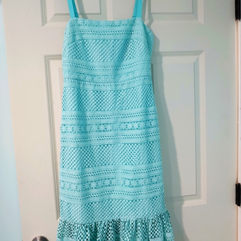 NWT J Crew Geometric Lace Midi Dress Pale Mint